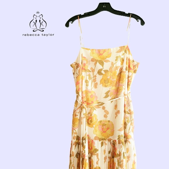 REBECCA TAYLOR NEW Boho WILD PEONY Straps Pleated Midi Dress M - Picture 7 of 12